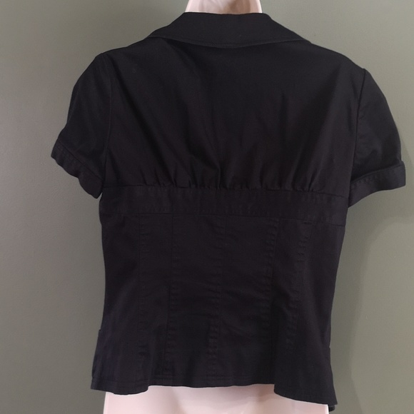 Nine West Short Sleeve Deep V Collared Fitted Eyelet Front Blazer Sz 6 w Pockets - Picture 6 of 11